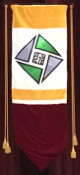 Engineering gonfalon with green, gray, and gold colors